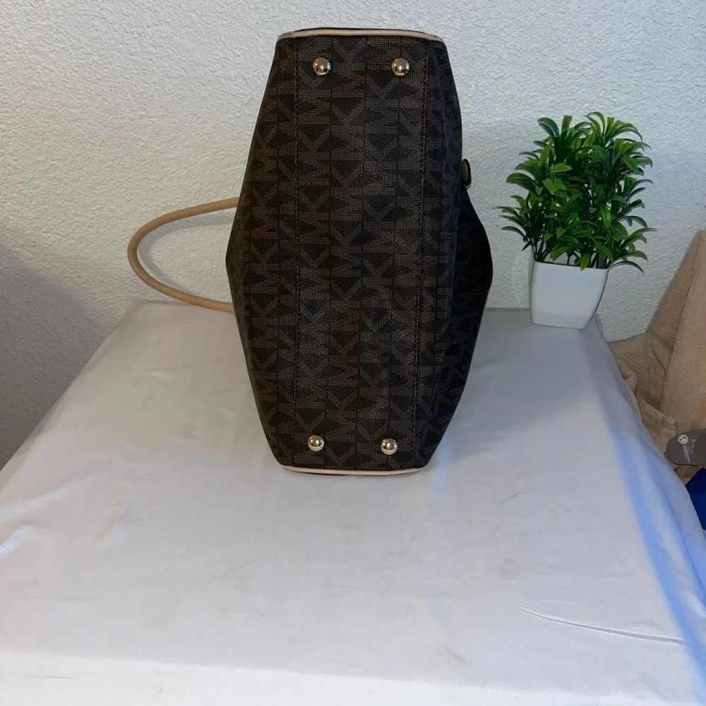 Michael Kors Dark Brown and Tan Logo Tote